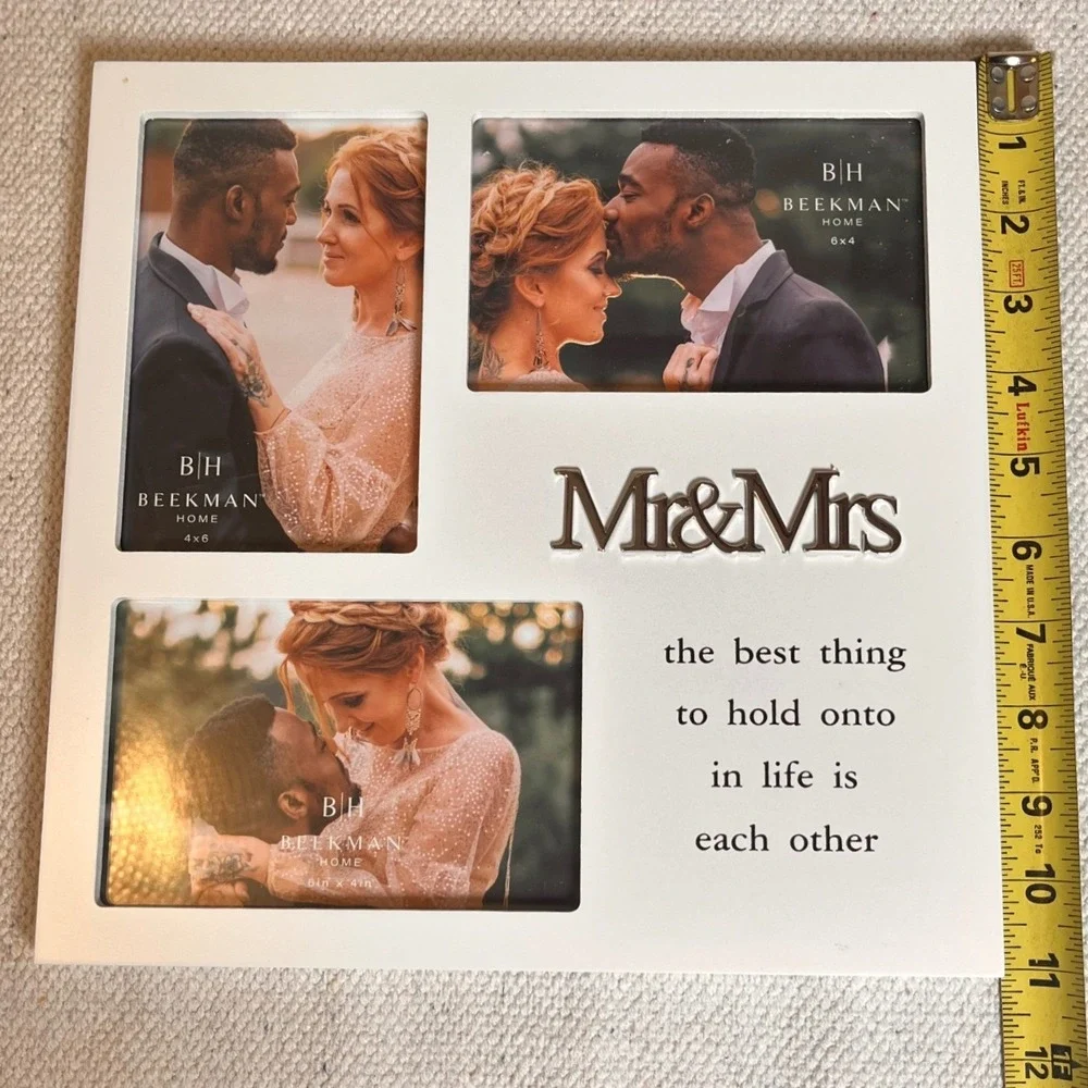 Wedding Collage Photo Frame 3 Photos White Silver Newlywed Gift